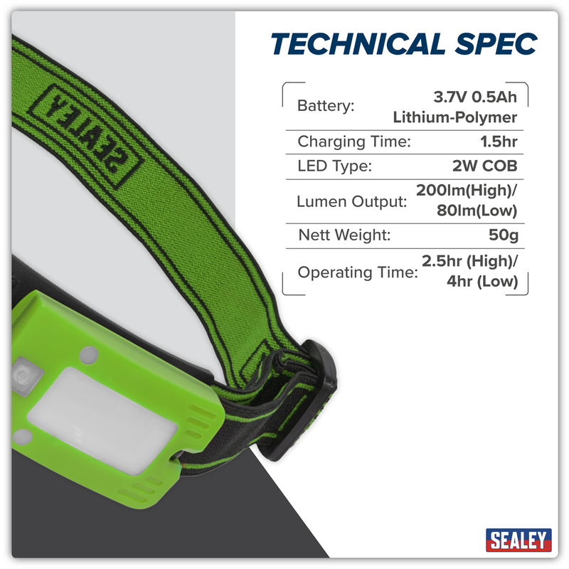 Sealey LED360HTG Rechargeable Head Torch with Auto-Sensor 2W COB LED - Green - additional view 16