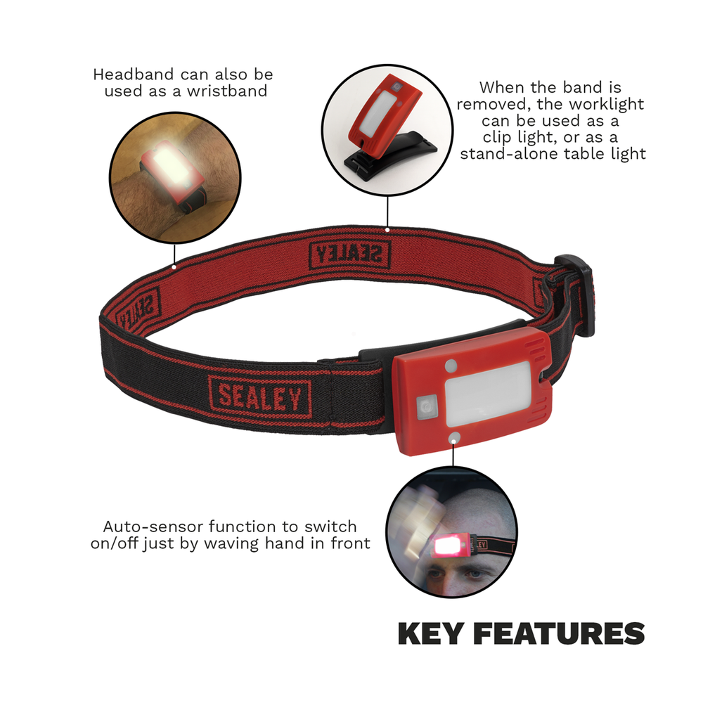 Sealey LED360HTR Rechargeable Head Torch with Auto-Sensor 2W COB LED - Red - additional view 9