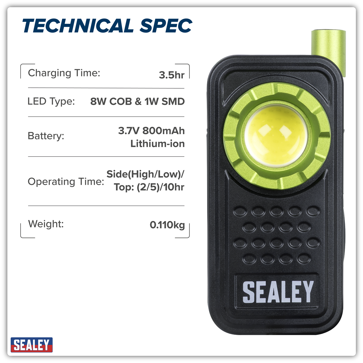 Sealey LED600FX Pocket Light with Flexi Inspection Light 8W COB LED & 1W SMD LED - additional view 13