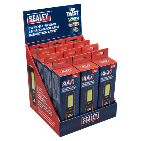 Sealey LED601DB LED Twist® Rechargeable Inspection Light 5W COB & 1W SMD - Display Box of 12