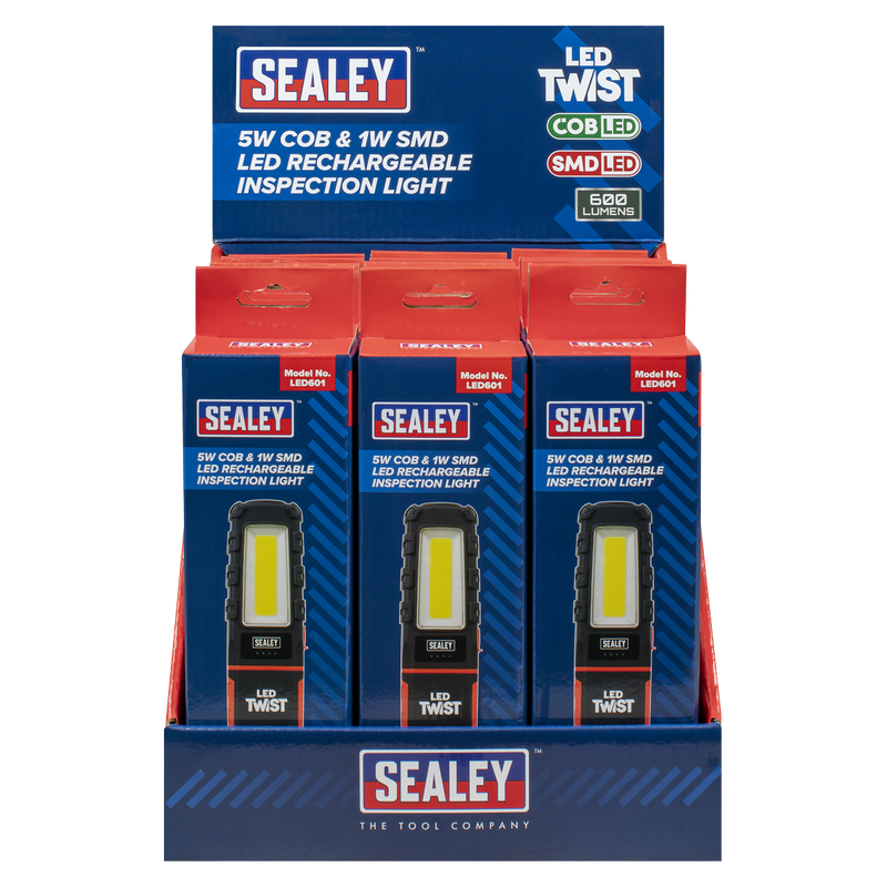 Sealey LED601DB LED Twist® Rechargeable Inspection Light 5W COB & 1W SMD - Display Box of 12 - additional view 3