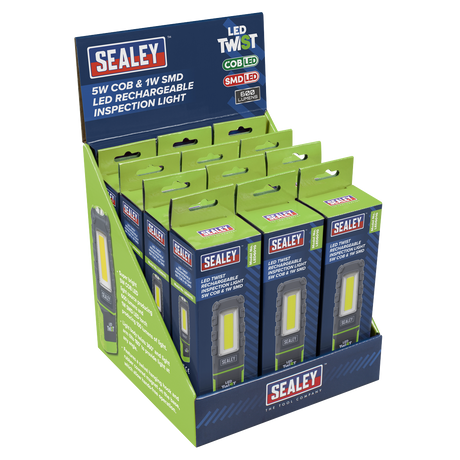 Sealey LED601GDB LED Twist® Rechargeable Inspection Light, Green - Box of 12