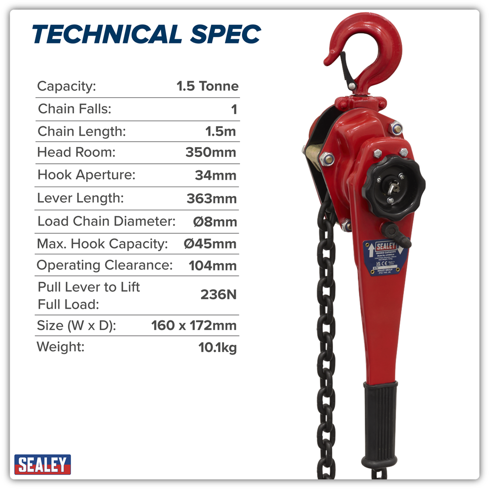 Sealey LH1500 Lever Hoist Steel 1500kg - additional view 4