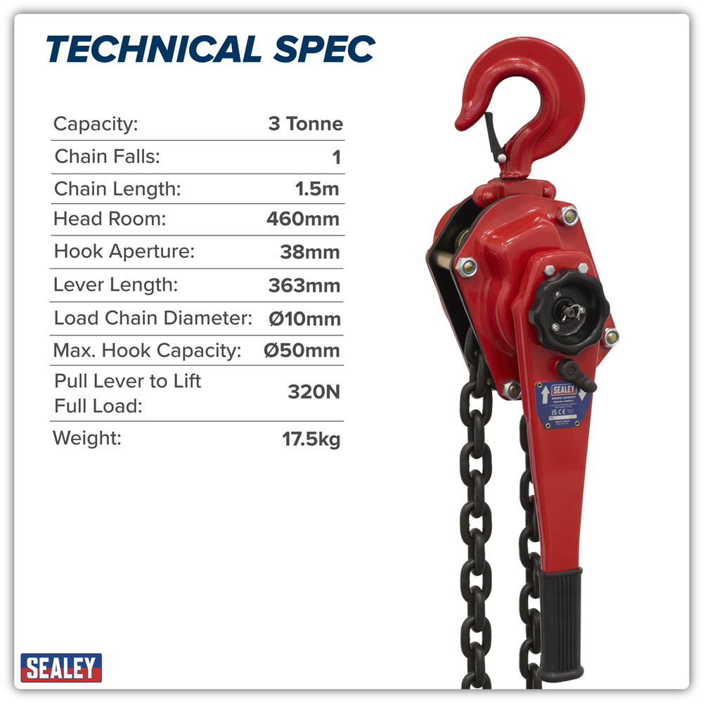Sealey LH3000 Steel Lever Hoist 3000kg - additional view 3