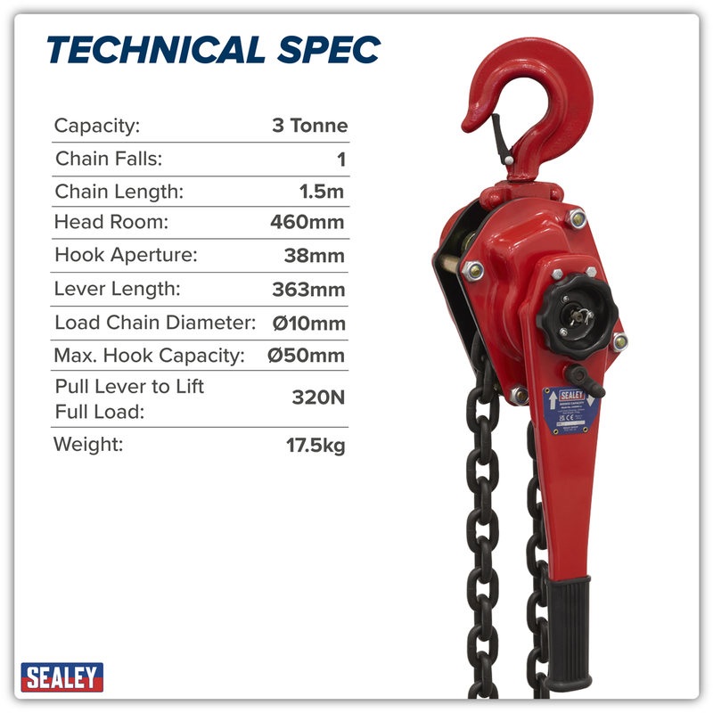 Sealey LH3000 Steel Lever Hoist 3000kg - additional view 3