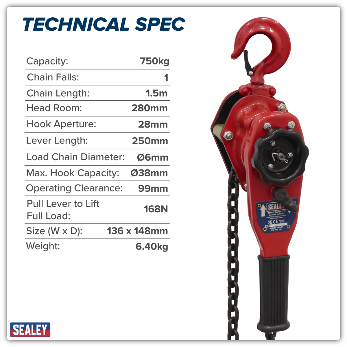 Sealey LH750 Lever Hoist Steel 750kg - additional view 4