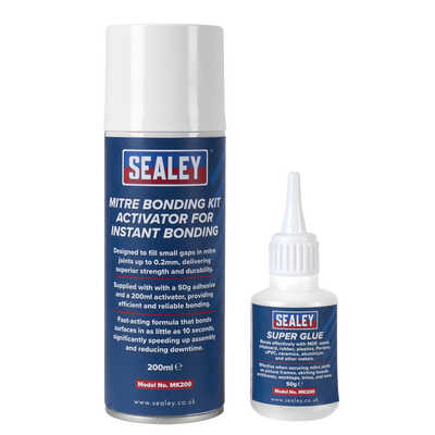 Sealey MK200 Mitre Bonding Kit with Super Glue 50g & Activator 200ml for Instant Bonding