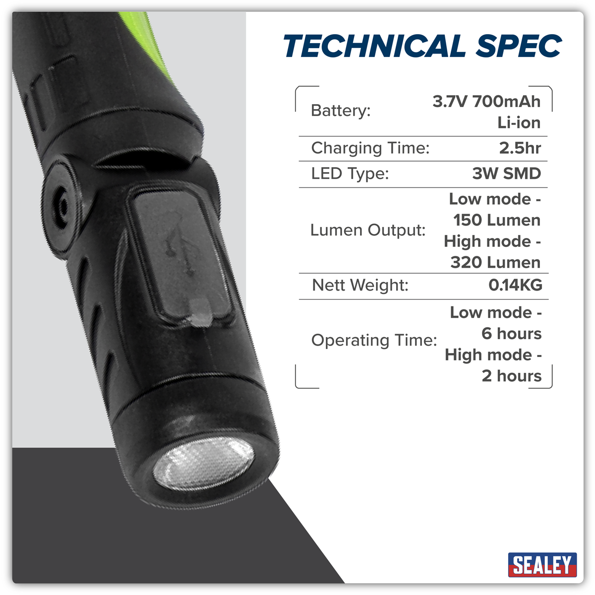 Sealey NT320LED Rechargeable Neck Torch 3W SMD LED - additional view 12
