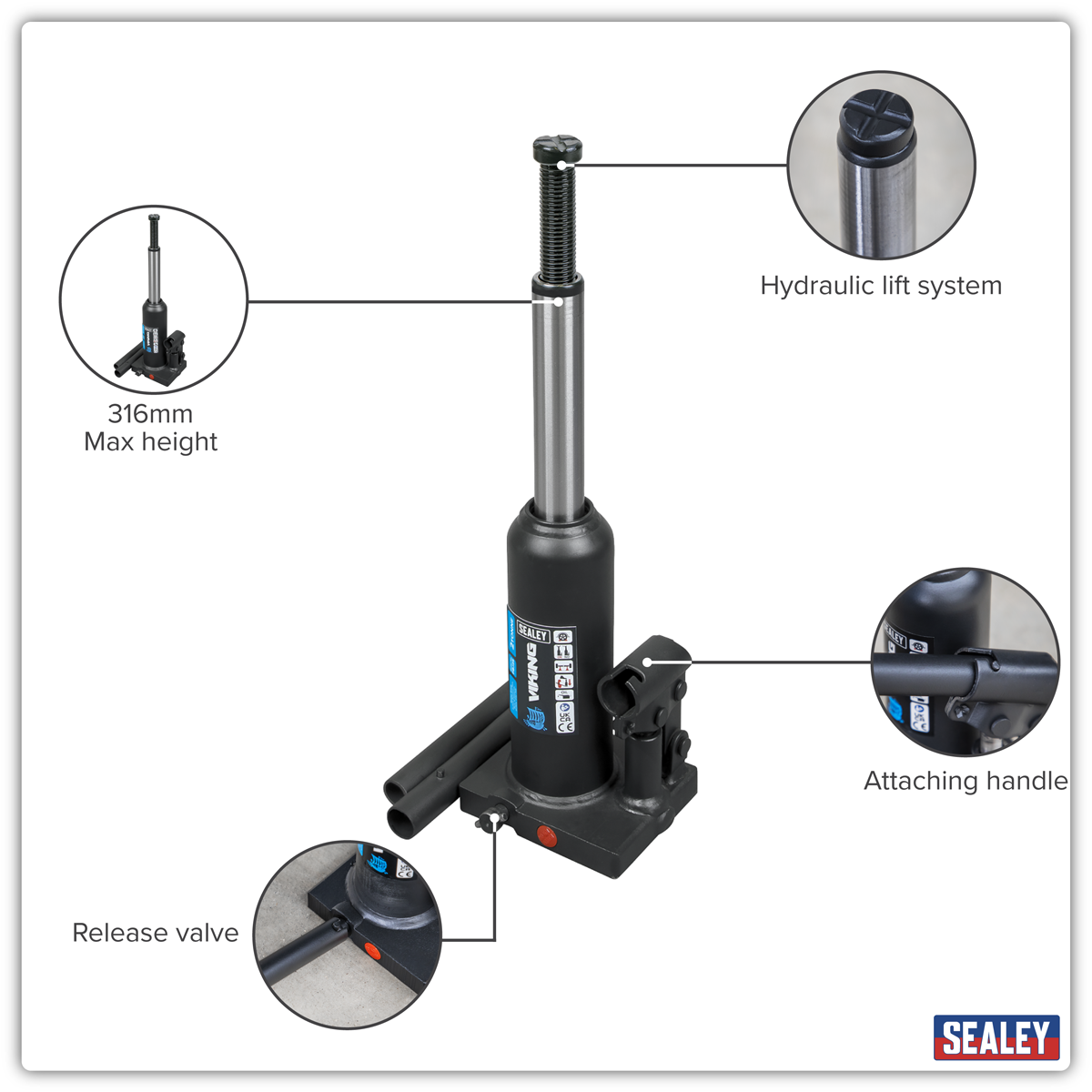 Sealey PBJ2S Viking Bottle Jack 2 Tonne - additional view 9