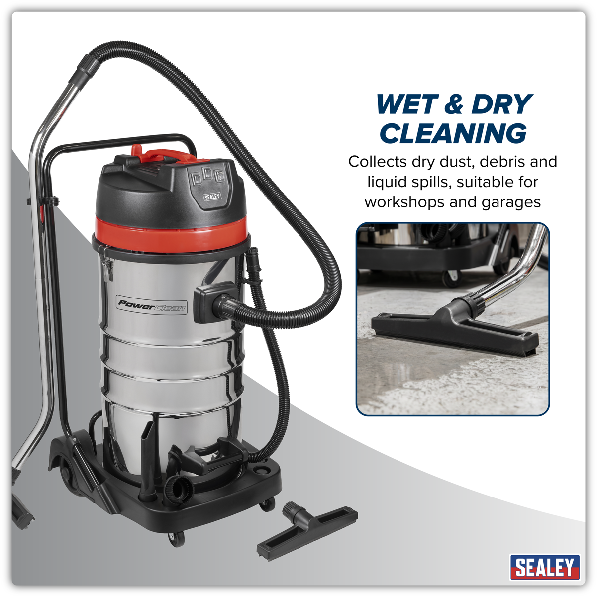 Sealey PC4100 100L Vacuum Cleaner Wet & Dry with Stainless Steel Drum 3000W/230V - additional view 3