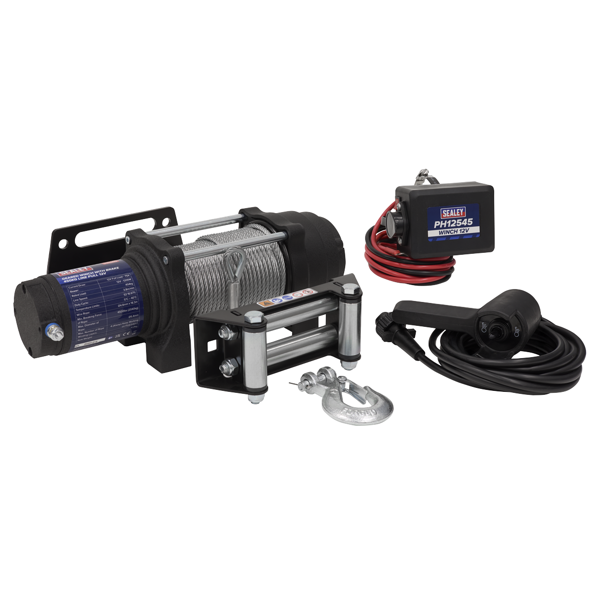 Sealey PH12545 Geared Winch with Brake 450kg Line Pull 12V