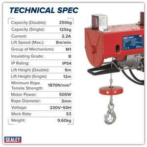 Sealey PH250 Power Hoist 250kg Capacity 230V - additional view 2
