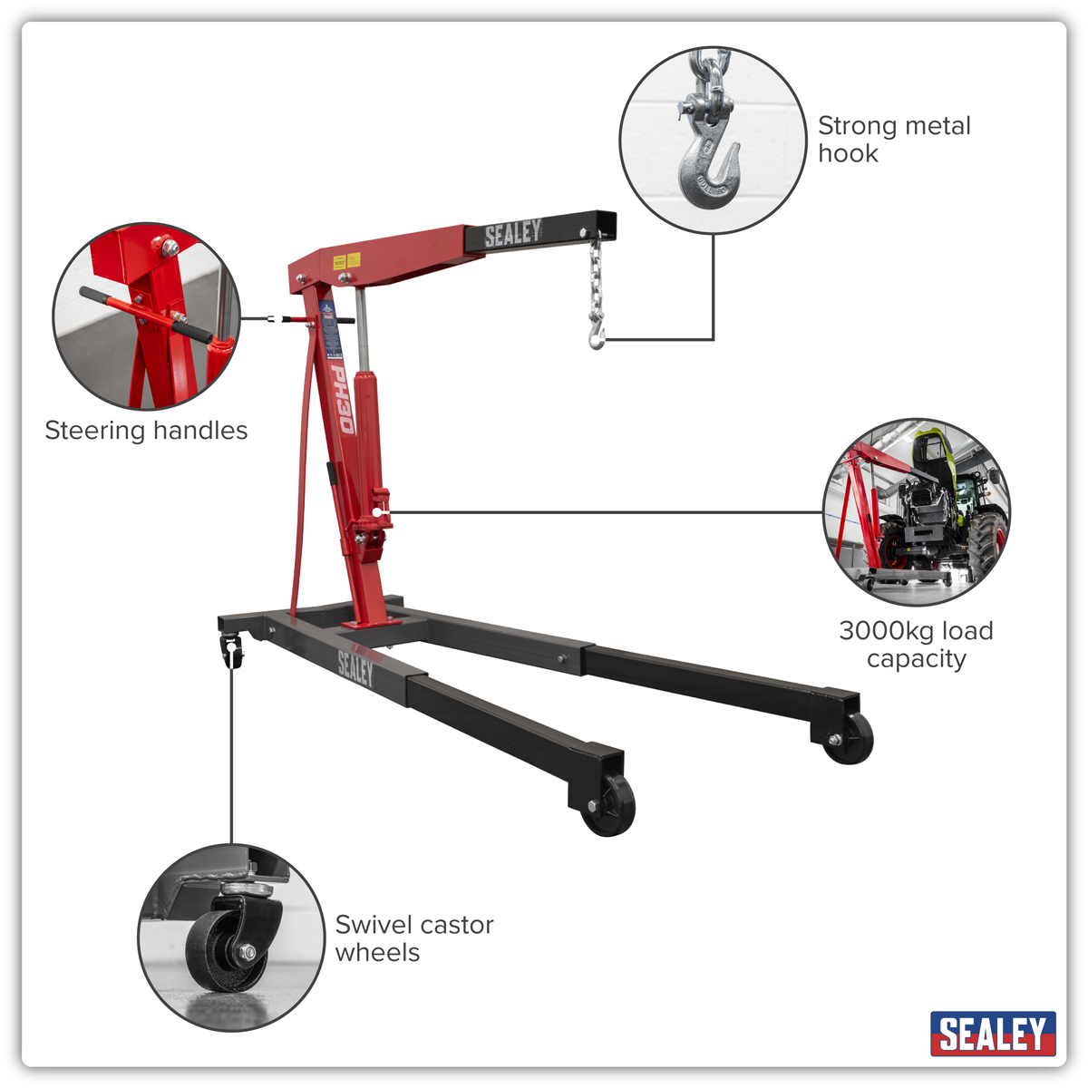 Sealey PH30 Fixed Frame Engine Crane with Extendable Legs 3 Tonne - additional view 12