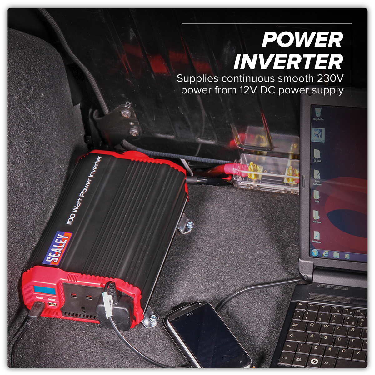 Sealey PI1100 Modified Sine Wave Power Inverter 1100W 12V - additional view 3