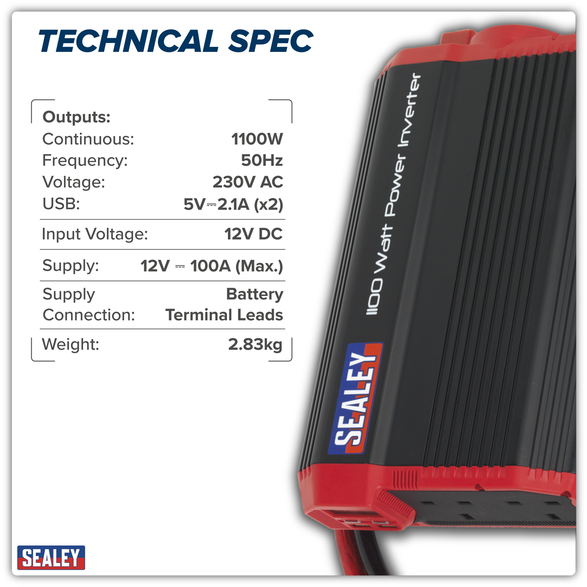 Sealey PI1100 Modified Sine Wave Power Inverter 1100W 12V - additional view 2