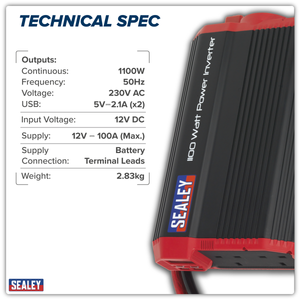 Sealey PI1100 Modified Sine Wave Power Inverter 1100W 12V - additional view 2