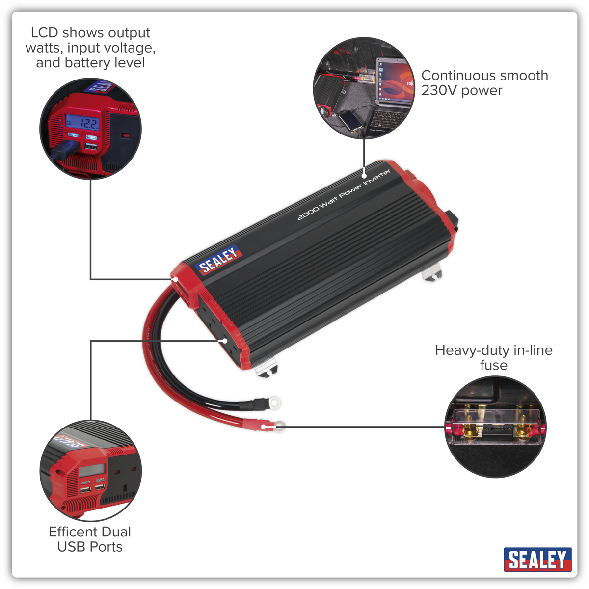 Sealey PI2000 Modified Sine Wave Power Inverter 2000W 12V - additional view 5