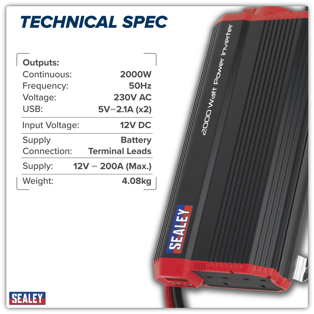 Sealey PI2000 Modified Sine Wave Power Inverter 2000W 12V - additional view 3