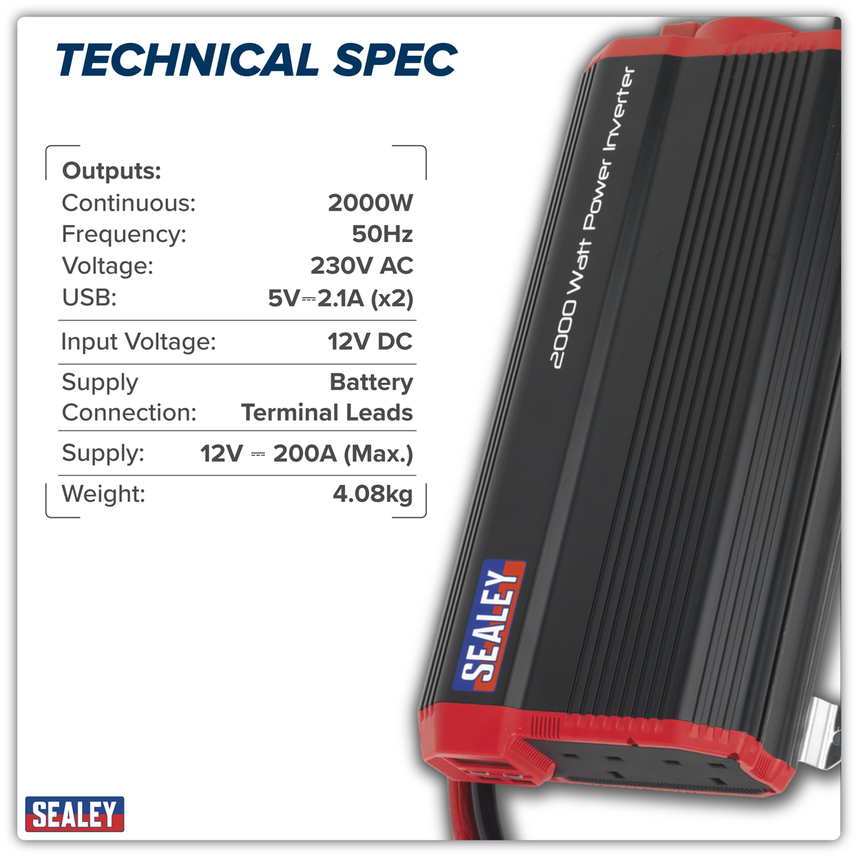 Sealey PI2000 Modified Sine Wave Power Inverter 2000W 12V - additional view 3