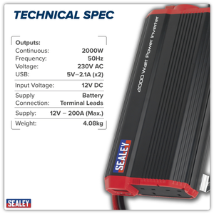 Sealey PI2000 Modified Sine Wave Power Inverter 2000W 12V - additional view 3