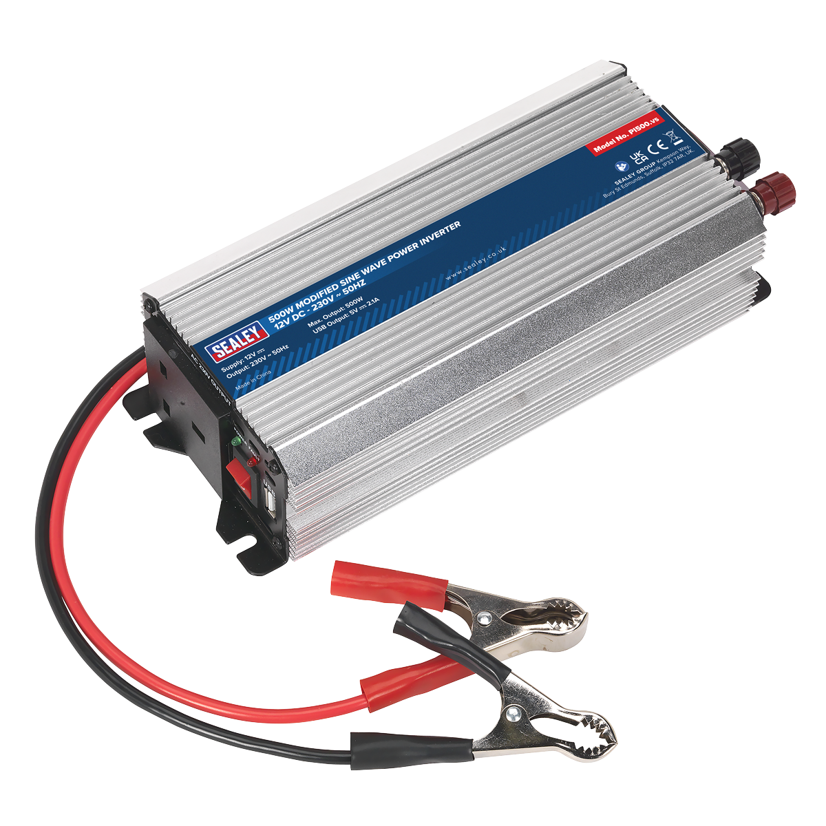 Sealey PI500 Modified Sine Wave Power Inverter 500W 12V DC - 230V ~ 50Hz