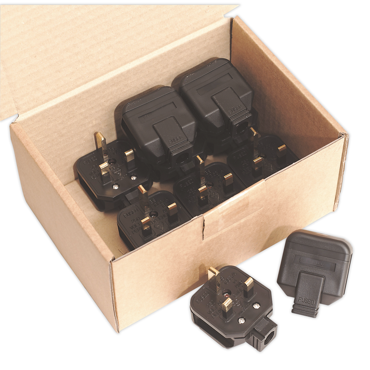 Sealey PL/13/3 13A Heavy-Duty Rewirable Plug - Black - Pack of 10