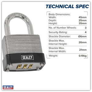 Sealey PL301C Steel Body Combination Padlock 40mm - additional view 2