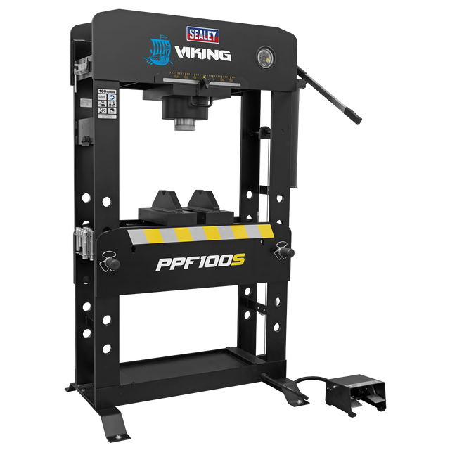 Sealey PPF100S Viking Floor Type Air/Hydraulic Press with Sliding Ram & Foot Pedal 100 Tonne