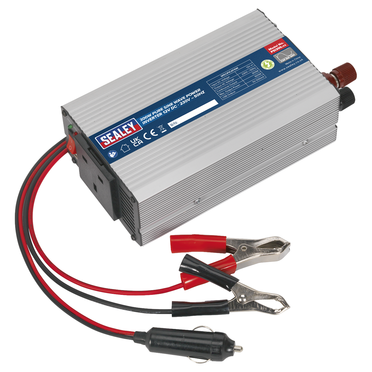 Sealey PSI300 Pure Sine Wave Power Inverter 300W 12V
