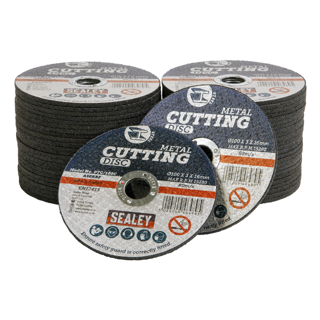 Sealey PTC/100C50 100 x 3mm Cutting Disc 16mm Bore - Pack of 50