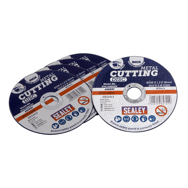 Sealey PTC/100CET5 100 x 1.2mm Cutting Disc 16mm Bore - Pack of 5