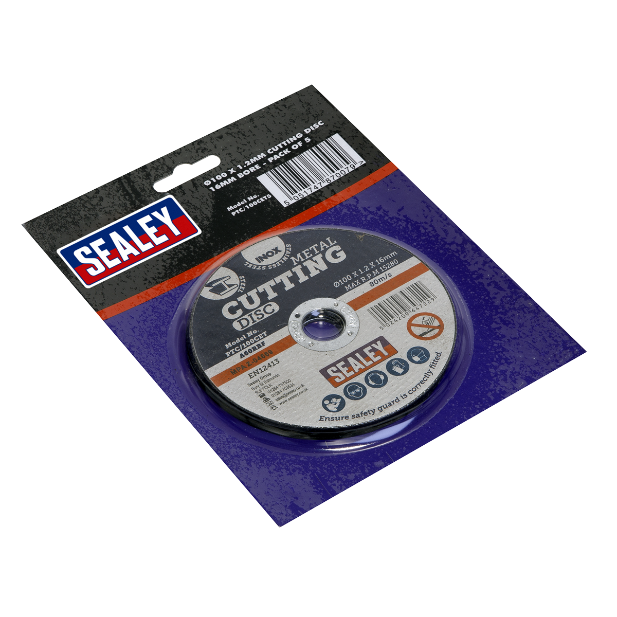 Sealey PTC/100CET5 100 x 1.2mm Cutting Disc 16mm Bore - Pack of 5 - additional view 2