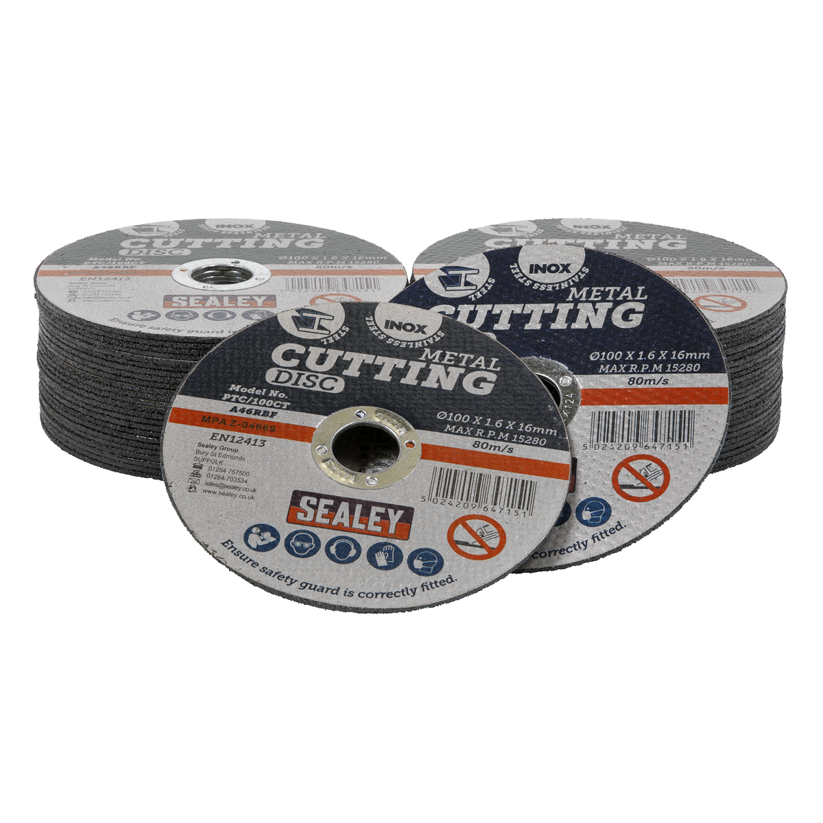 Sealey PTC/100CT50 100 x 1.6mm Cutting Disc 16mm Bore - Pack of 50