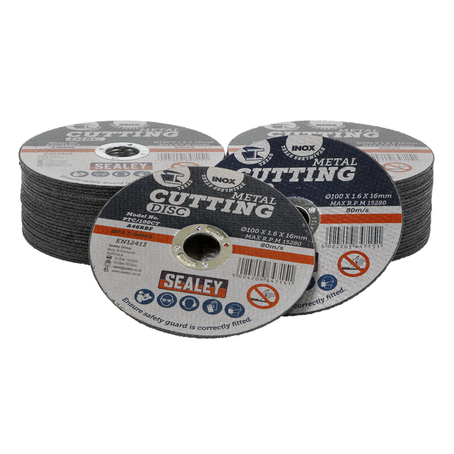 Sealey PTC/100CT50 100 x 1.6mm Cutting Disc 16mm Bore - Pack of 50