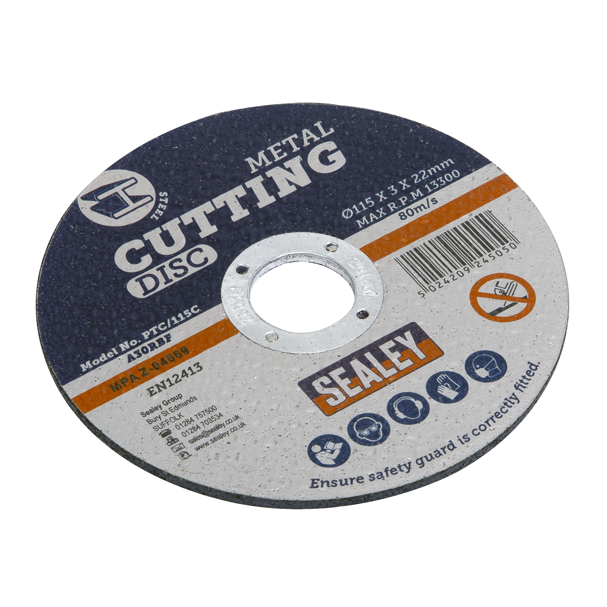 Sealey PTC/115C50 115 x 3mm Cutting Disc 22mm Bore - Pack of 50 - additional view 2