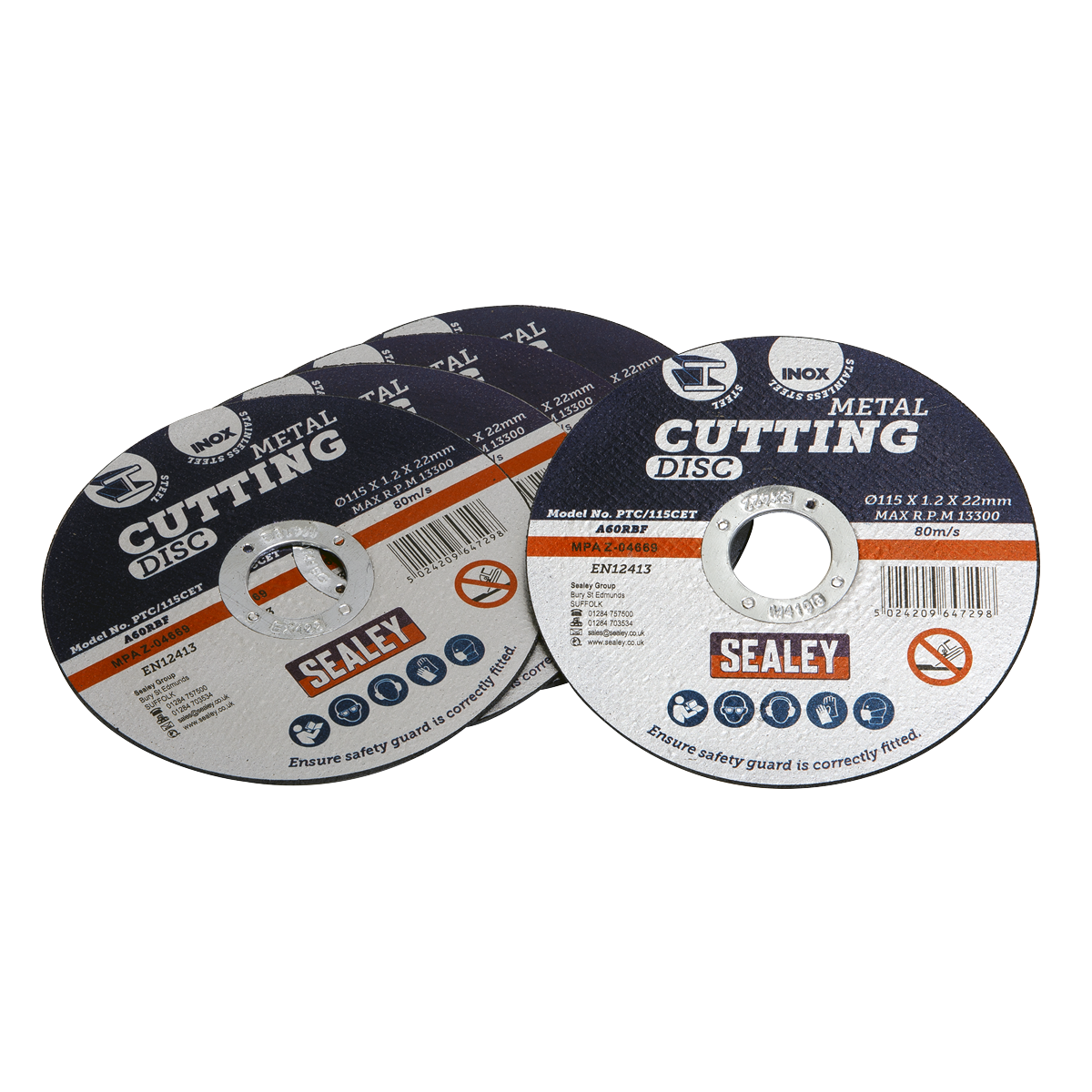 Sealey PTC/115CET5 115 x 1.2mm Cutting Disc 22mm Bore - Pack of 5