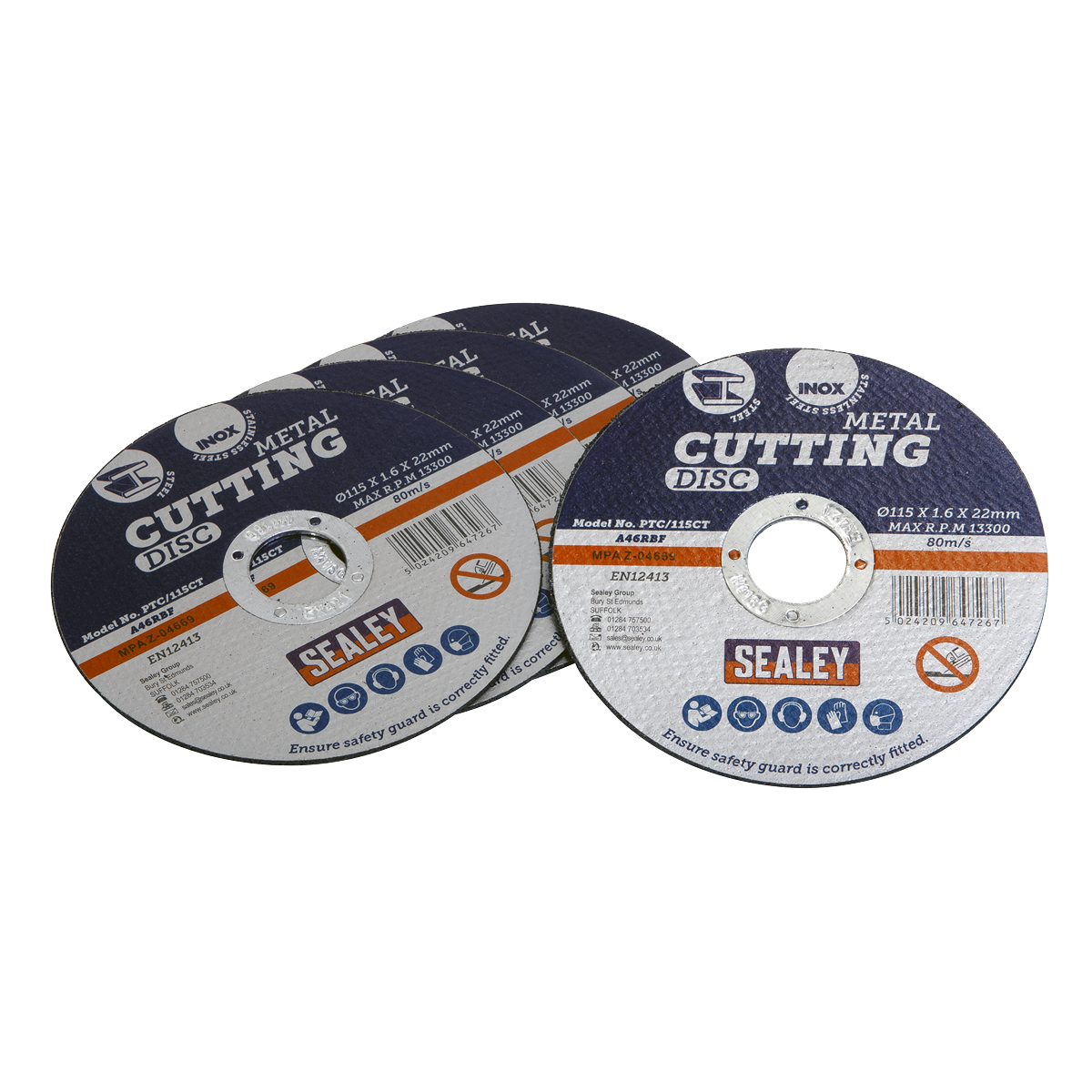 Sealey PTC/115CT5 115 x 1.6mm Cutting Disc 22mm Bore - Pack of 5 - additional view 2