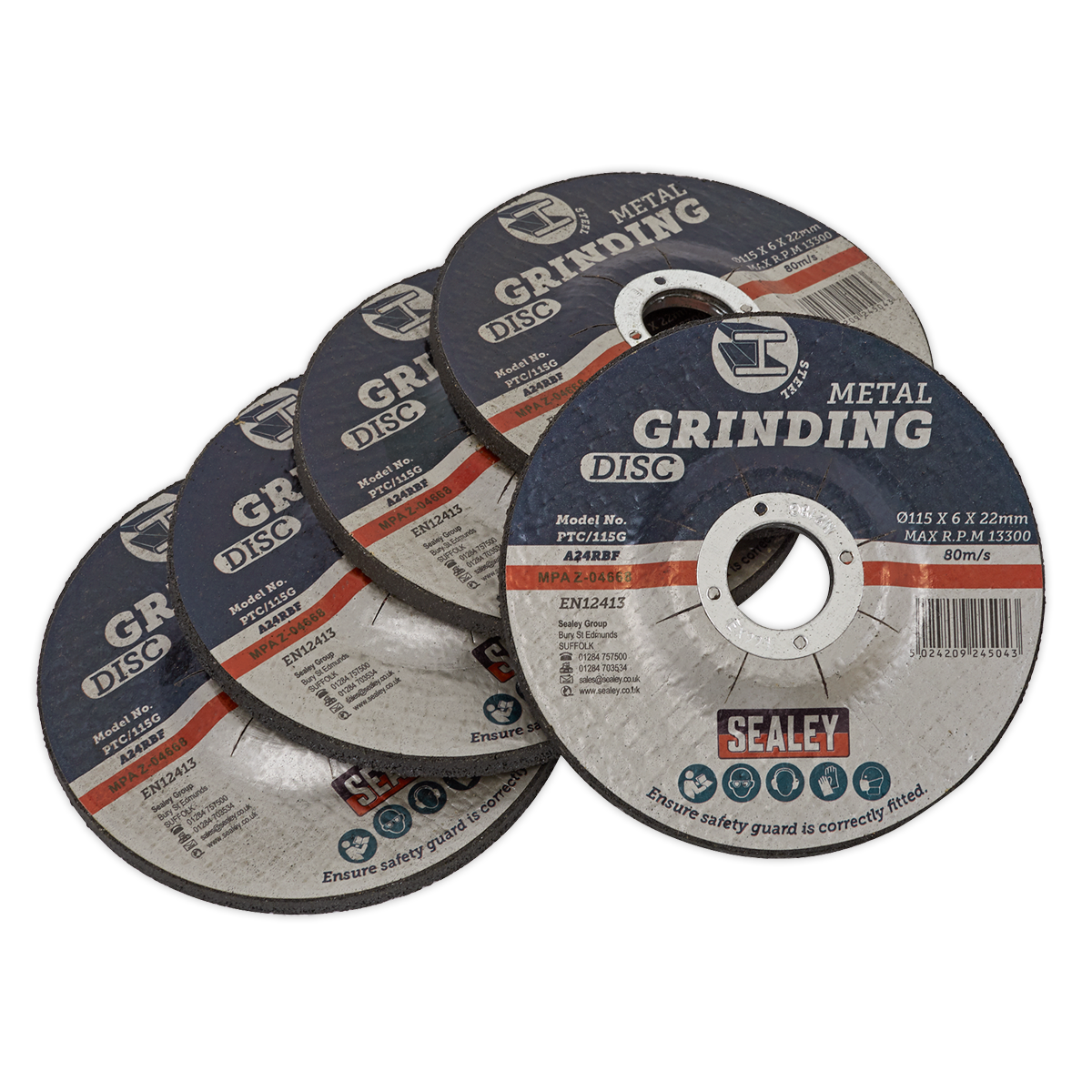 Sealey PTC/115G5 115 x 6mm Grinding Disc 22mm Bore - Pack of 5