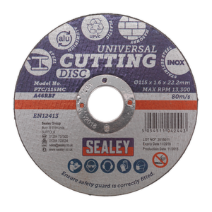 Sealey PTC/115MC 115 x 1.6mm Universal Cutting Disc 22mm Bore