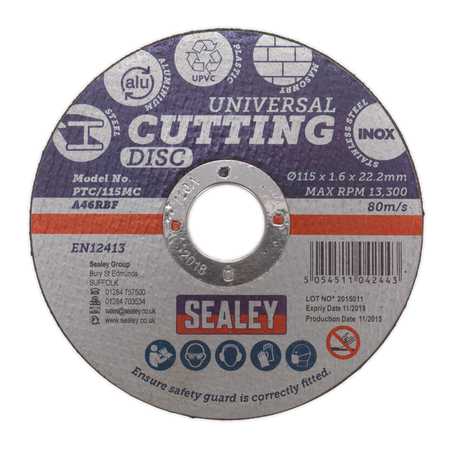 Sealey PTC/115MC 115 x 1.6mm Universal Cutting Disc 22mm Bore