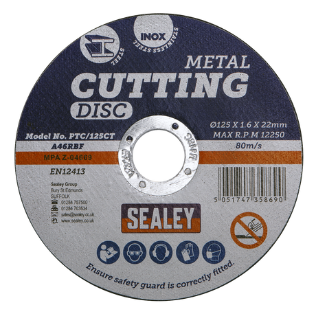 Sealey PTC/125CT 125 x 1.6mm Cutting Disc 22mm Bore - additional view 2