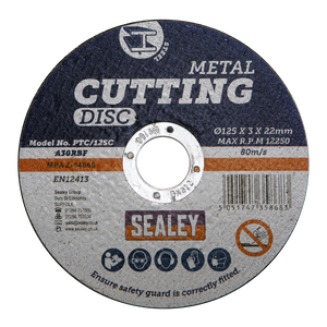 Sealey PTC/125C 125 x 3mm Cutting Disc 22mm Bore - additional view 2