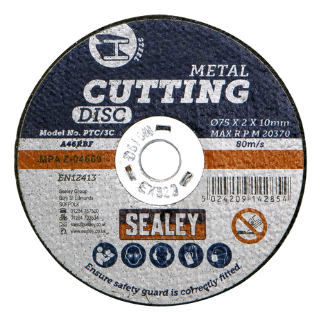 Sealey PTC/3C10 75 x 2mm Cutting Disc 10mm Bore - Pack of 10 - additional view 2