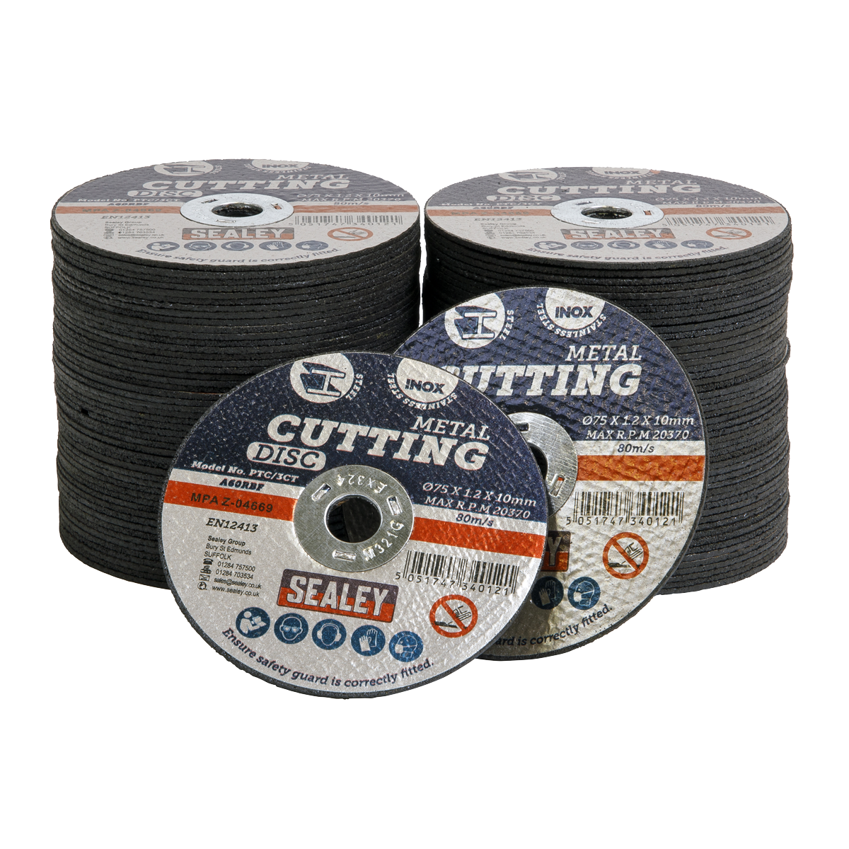 Sealey PTC/3CT100 75 x 1.2mm Cutting Disc 10mm Bore - Pack of 100