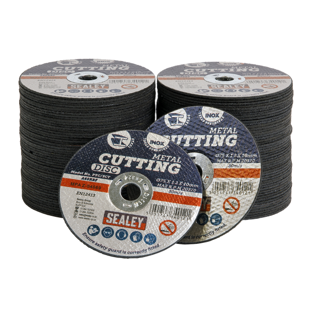 Sealey PTC/3CT100 75 x 1.2mm Cutting Disc 10mm Bore - Pack of 100