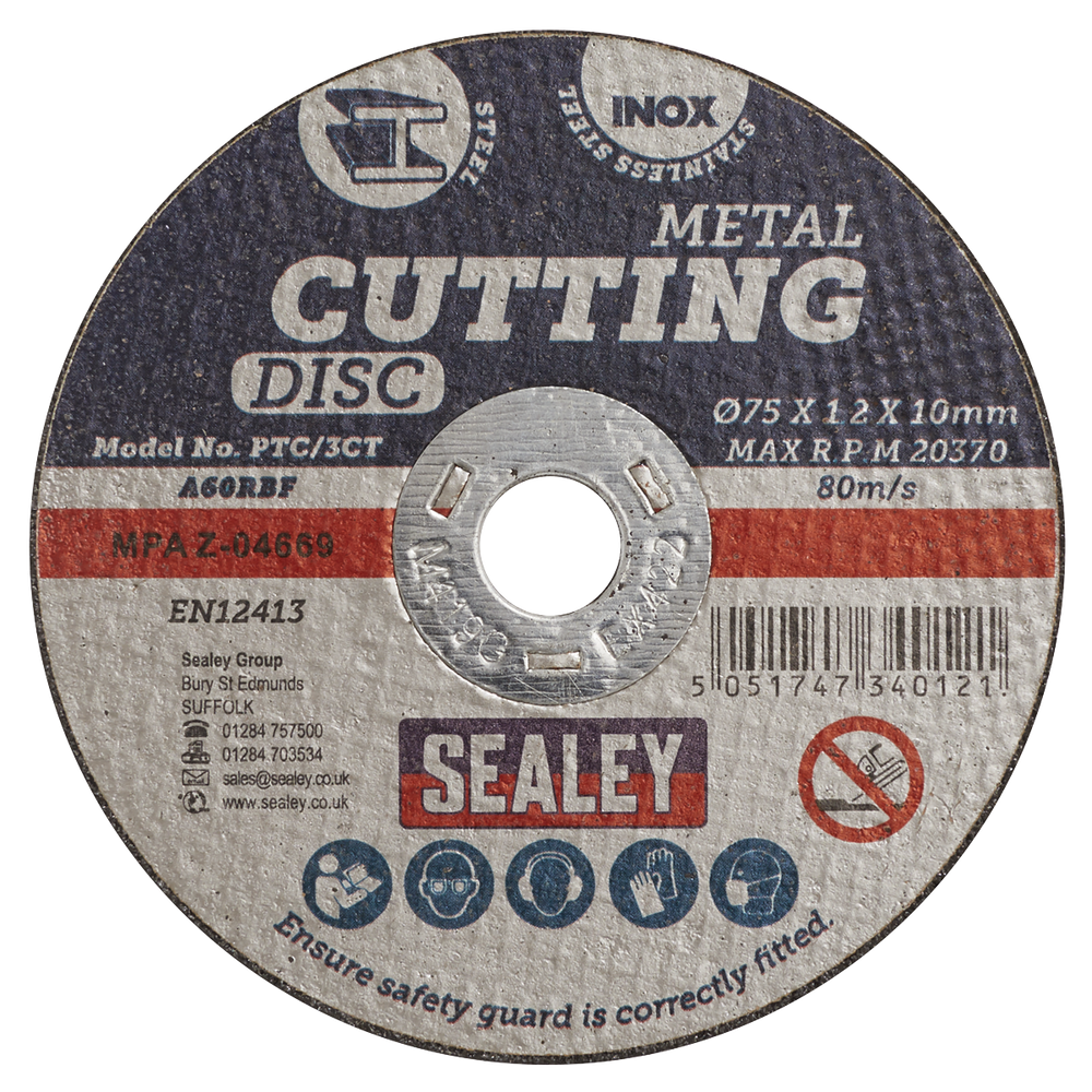 Sealey PTC/3CT100 75 x 1.2mm Cutting Disc 10mm Bore - Pack of 100 - additional view 8