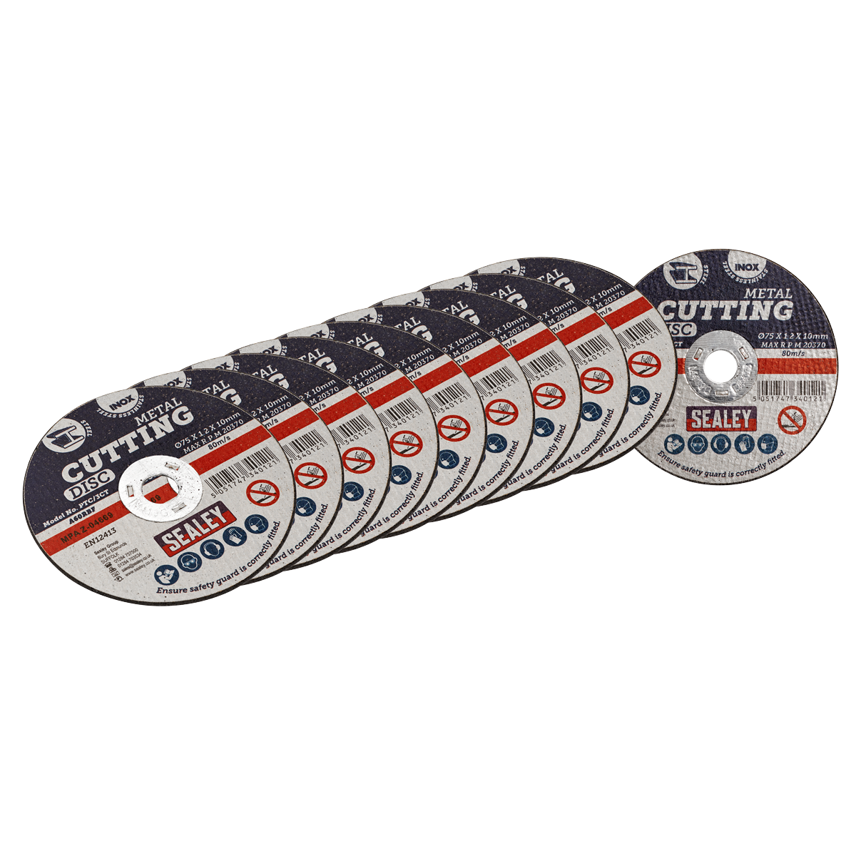 Sealey PTC/3CT10 75 x 1.2mm Cutting Disc 10mm Bore - Pack of 10