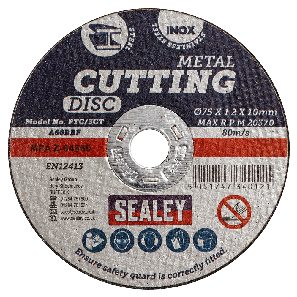 Sealey PTC/3CT10 75 x 1.2mm Cutting Disc 10mm Bore - Pack of 10 - additional view 2