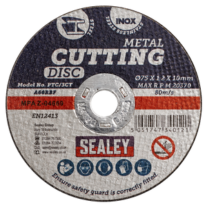 Sealey PTC/3CT10 75 x 1.2mm Cutting Disc 10mm Bore - Pack of 10 - additional view 2