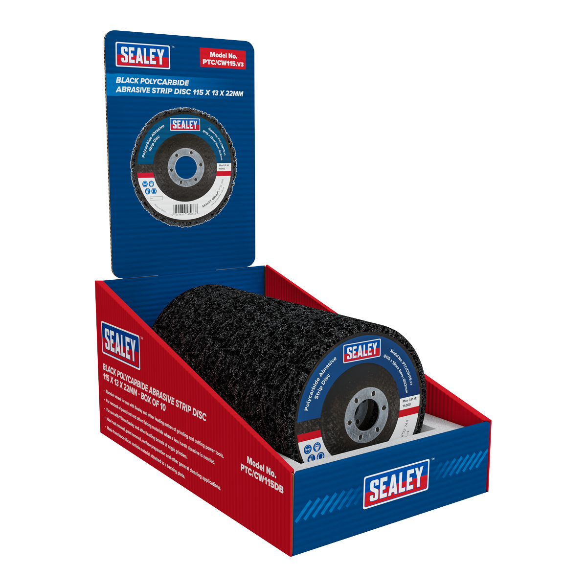 Sealey PTC/CW115DB 115 x 13mm Black Polycarbide Abrasive Strip Disc 22mm Bore - Display Box of 10 - additional view 3